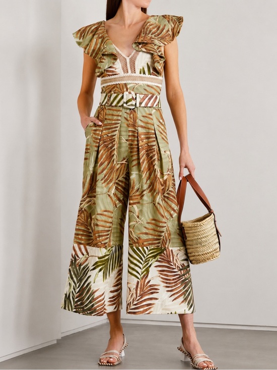 PatBO Pants - PATBO Palmeira Belted Printed Woven Jumpsuit Size XS